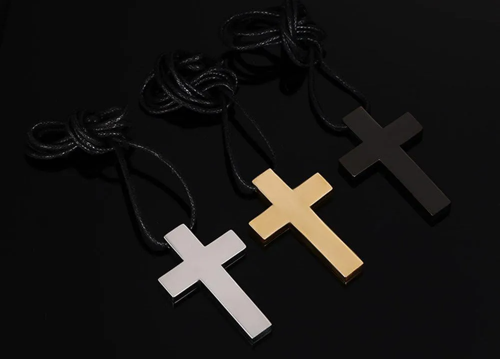 VNOX Stainless Steel Simple Cross Pendant Necklace Polished for Men Jesus Christ Lord Prayer,Nylon Rope 24"-25.6"