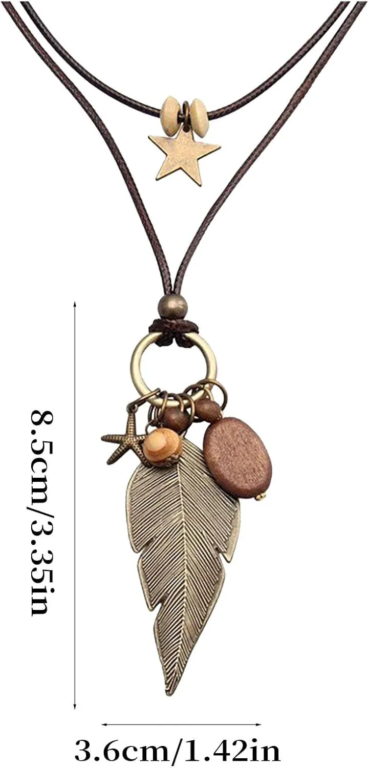 Womens Pendant Necklace Wood Handmade Jewelry Long Rope Sweater Necklace for Woman New Years Gift For Women Valentines Gift