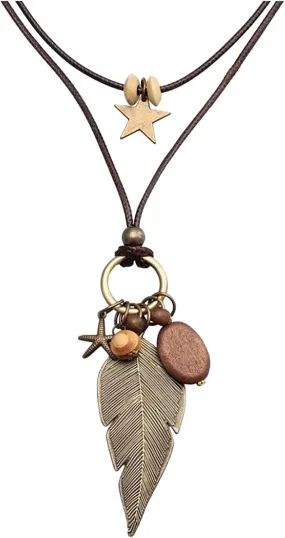 Womens Pendant Necklace Wood Handmade Jewelry Long Rope Sweater Necklace for Woman New Years Gift For Women Valentines Gift